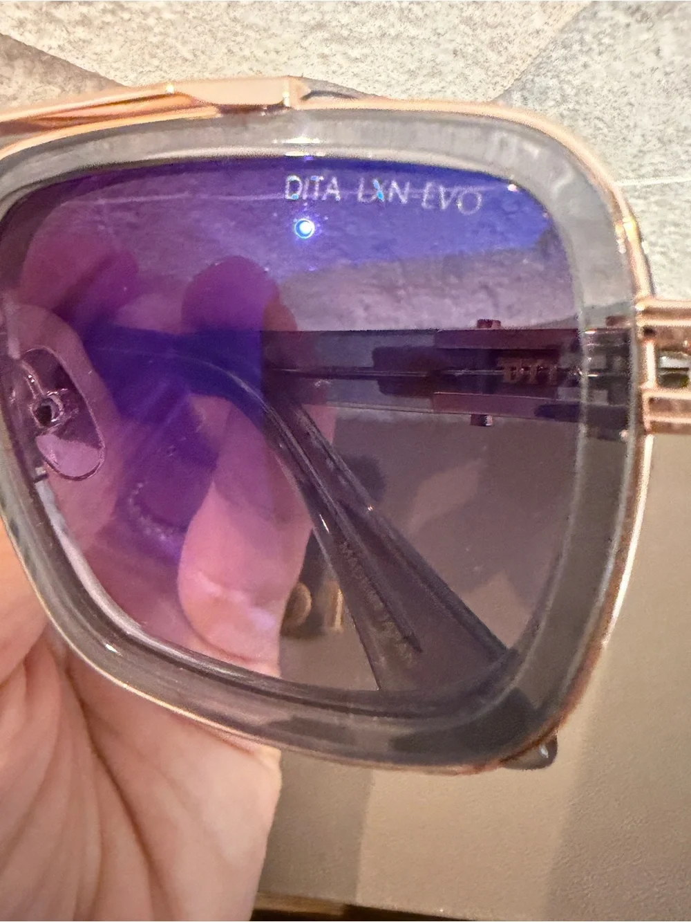 DITA Rose Gold Frame Sunglasses with Blue Lenses